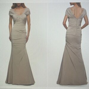 LaFemme Nude Pleated Jersey Trumpet Gown